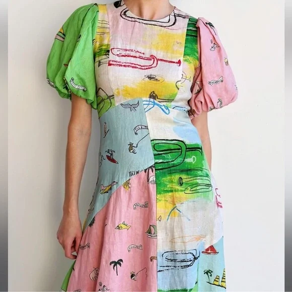 Alemais Pink and Green Asymmetrical Cut Out Midi Dress - Picture 3 of 3